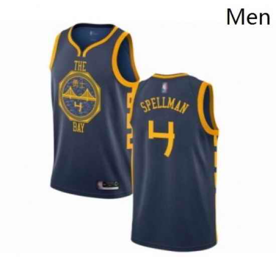 Mens Golden State Warriors 4 Omari Spellman Authentic Navy Blue Basketball Jersey City Edition